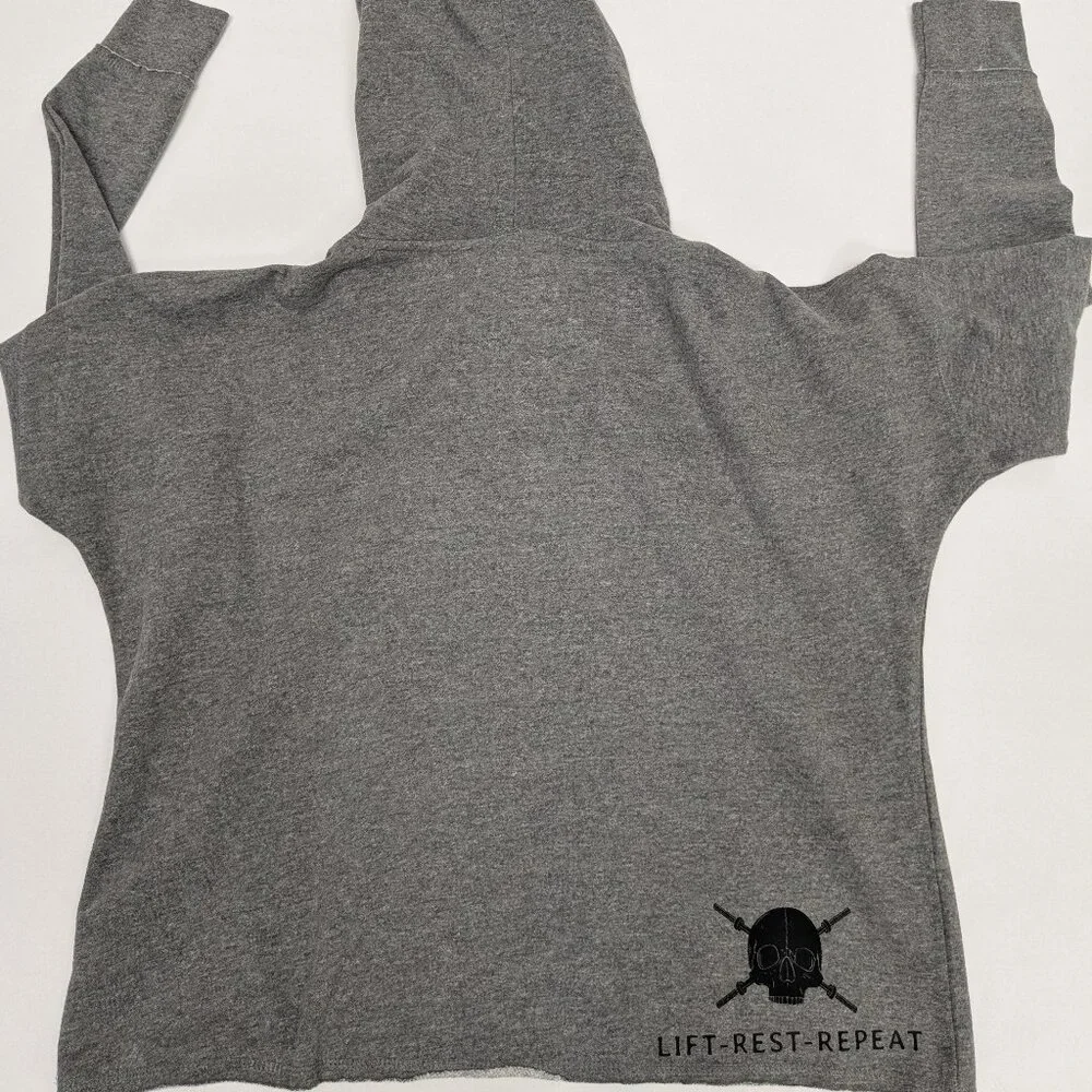 Barbells and Ponytails Skull Hoodie Crop Sweatshirt - Picture 2 of 2